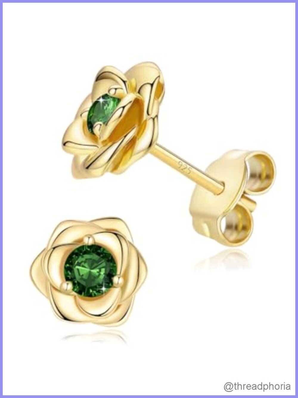 Rose Flower CZ Stud Earrings 14K Gold Plated 925 Sterling Silver Hypoallergenic
